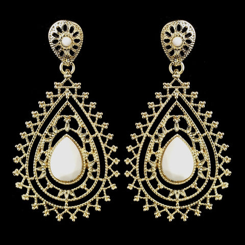 Gold White Stone Bridal Wedding Earrings 8822