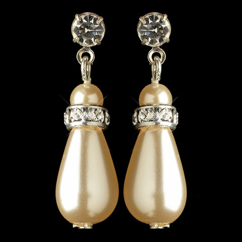 Silver Ivory Pearl & Rhinestone Dangle Bridal Wedding Earrings 8828