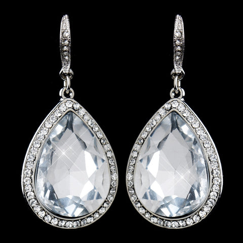 Silver Clear Crystal Gemstone Hook Bridal Wedding Earrings 8835