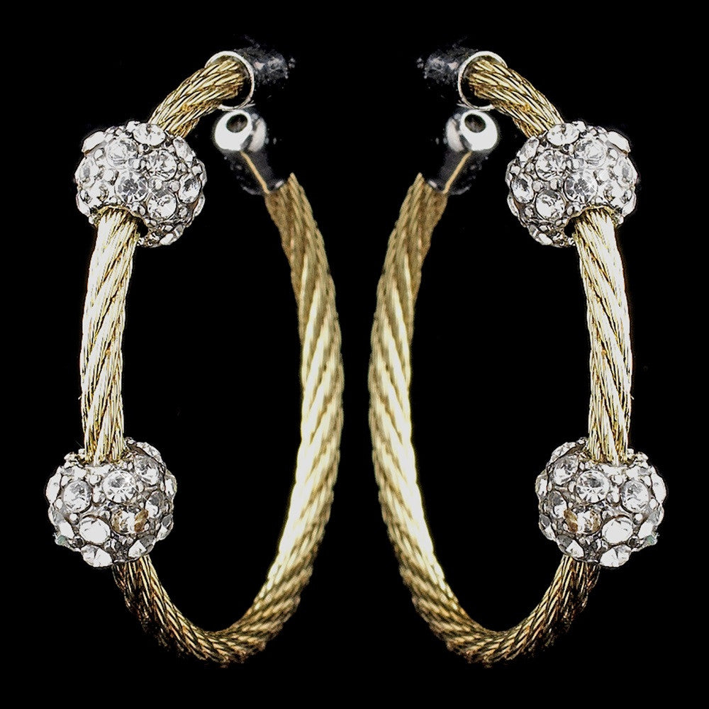 Gold Clear Rhinestone Hoop Bridal Wedding Earrings 8838
