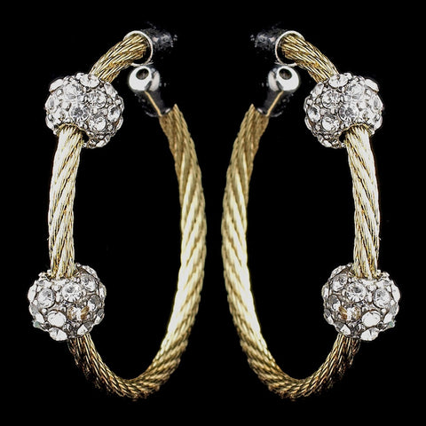 Gold Clear Rhinestone Hoop Bridal Wedding Earrings 8838