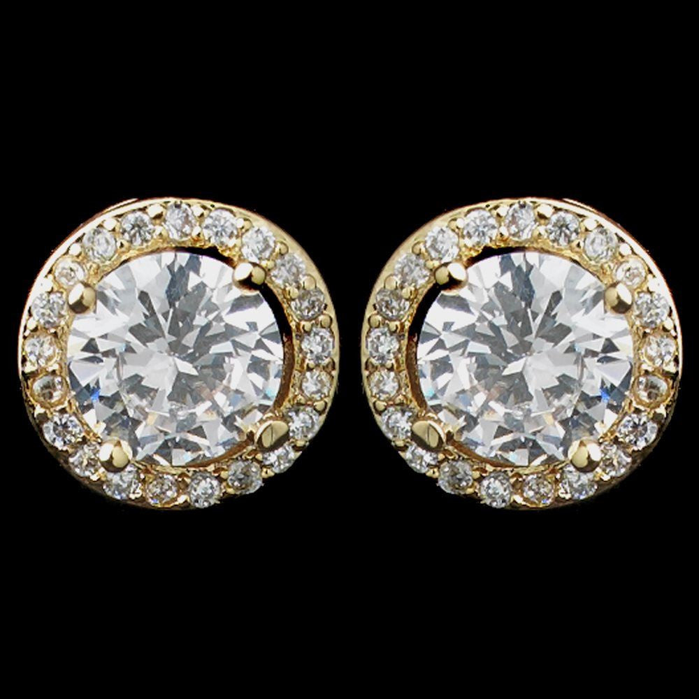 Gold Clear Mini Pave Round CZ Stud Bridal Wedding Earrings 8845