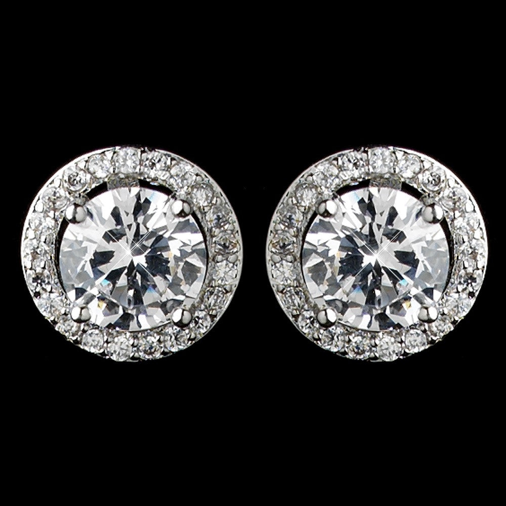 Rhodium Clear CZ Crystal Round Stud Bridal Wedding Earrings 8845