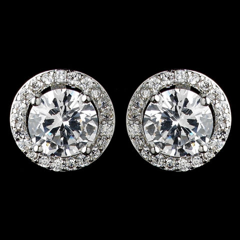 Rhodium Clear CZ Crystal Round Stud Bridal Wedding Earrings 8845