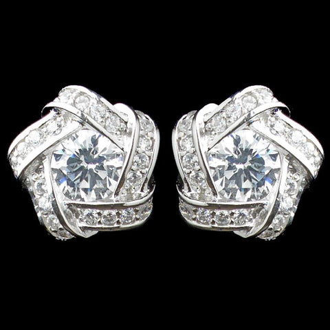 Rhodium Clear CZ Stud Eternity Bridal Wedding Earrings 8848