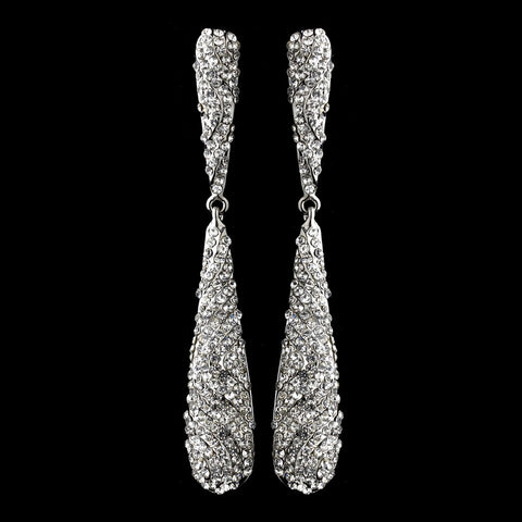 Antique Silver Clear Rhinestone Bridal Wedding Earrings 8889