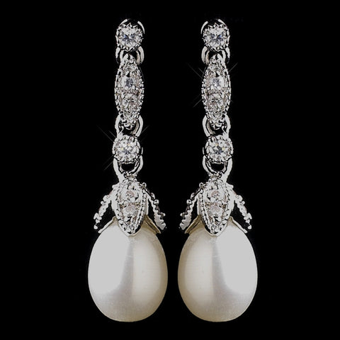 Antique Rhodium Silver Freshwater Pearl Bridal Wedding Earrings 8900