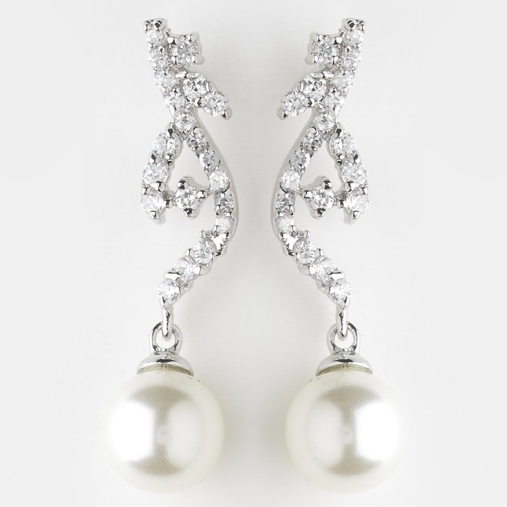 Antique Silver Diamond White CZ Bridal Wedding Earrings 8907