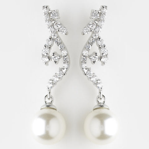 Antique Silver Diamond White CZ Bridal Wedding Earrings 8907