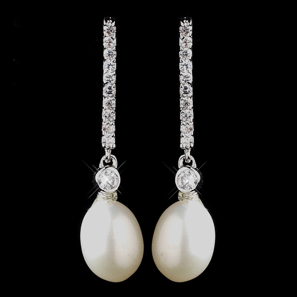 Antique Silver Ivory Freshwater Pearl Bridal Wedding Earrings 8908