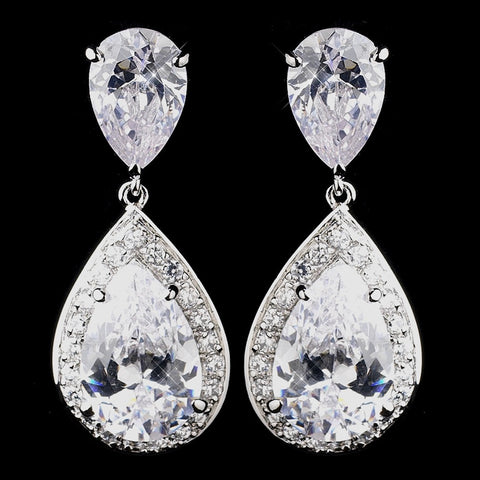 Antique Rhodium Silver Clear CZ Bridal Wedding Earrings 8916