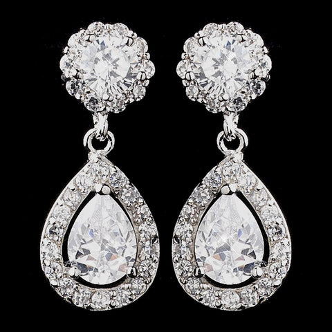 Antique Silver Clear CZ Crystal Bridal Wedding Earrings 8919