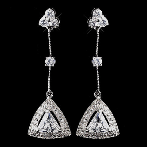 Antique Silver Clear CZ Crystal Bridal Wedding Earrings 8923