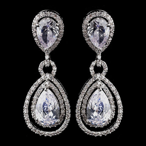 Antique Rhodium Silver Clear CZ Crystal Drop Bridal Wedding Earrings 8931