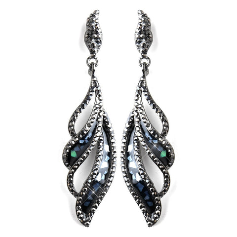 Hematite Black Rhinestone Dangle Bridal Wedding Earrings 8941