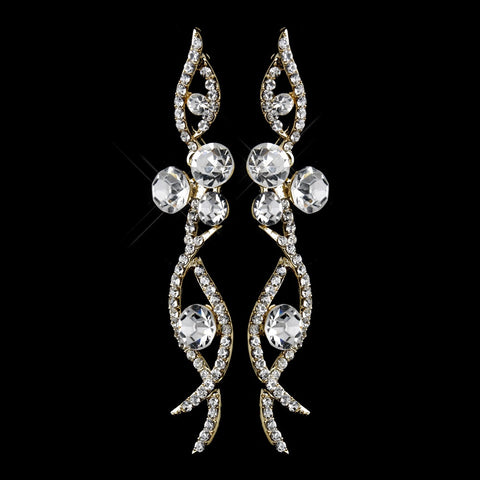 Gold Clear Rhinestone Dangle Bridal Wedding Earrings 8942