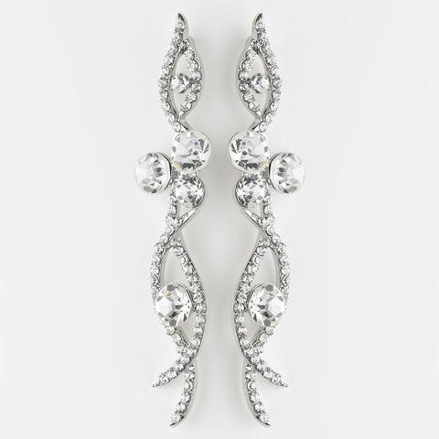 Antique Silver Clear Rhinestone Dangle Bridal Wedding Earrings 8942