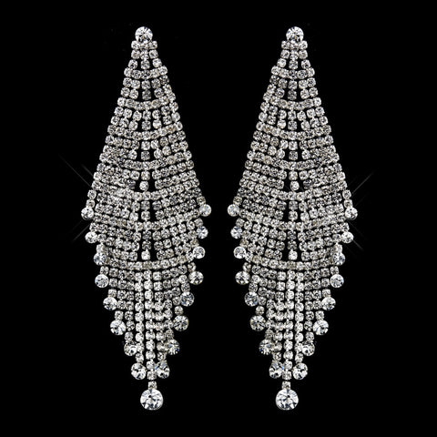 Antique Silver Clear Rhinestone Dangle Chandelier Bridal Wedding Earrings 8945