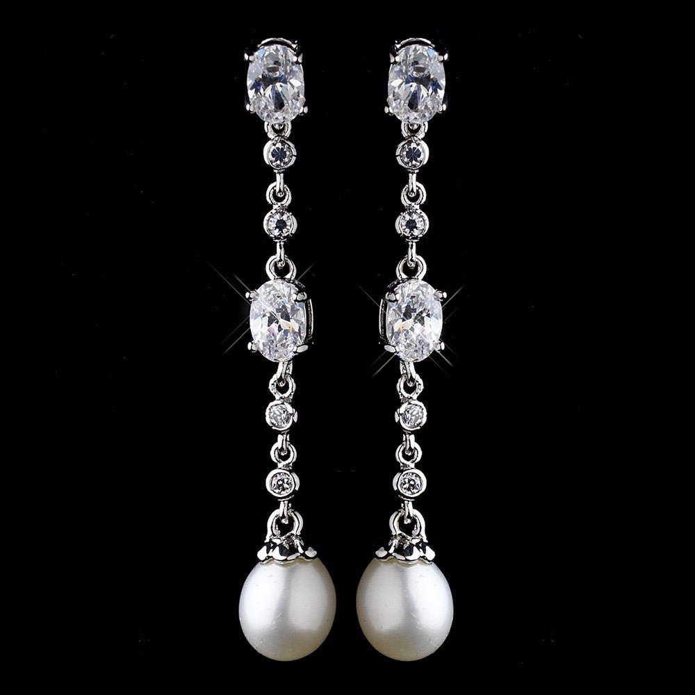 Antique Silver Ivory Freshwater Pearl Bridal Wedding Earrings 8970