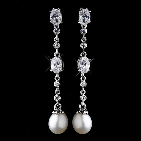 Antique Silver Ivory Freshwater Pearl Bridal Wedding Earrings 8970