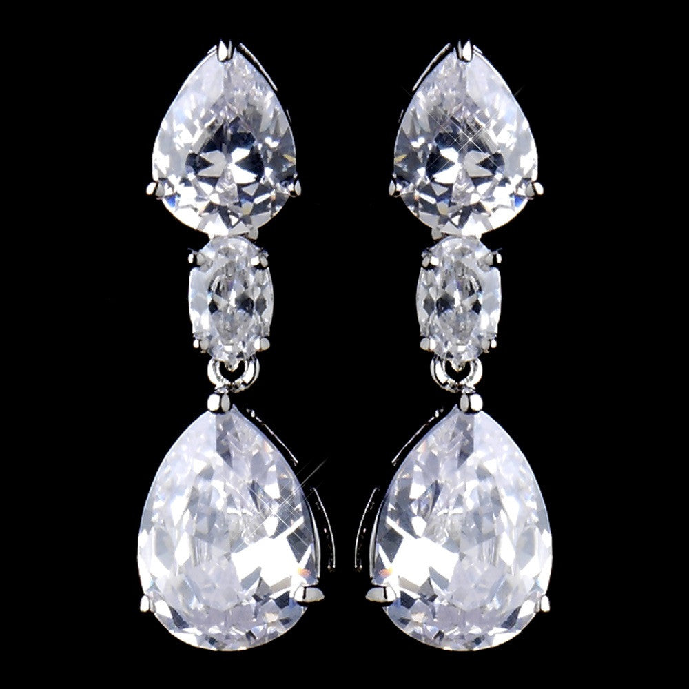 Silver Clear CZ Tear Drop Crystal Bridal Wedding Jewelry Set 8972