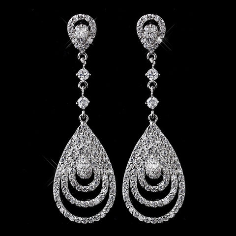 Antique Silver Clear CZ Crystal Drop Bridal Wedding Earrings 8977
