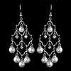 Antique Silver Diamond White Pearl & Clear CZ Crystal Chandelier Bridal Wedding Earrings 8979