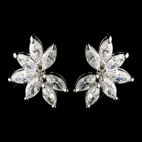 Silver Clear CZ Marquise Crystal Bridal Wedding Earrings 8992