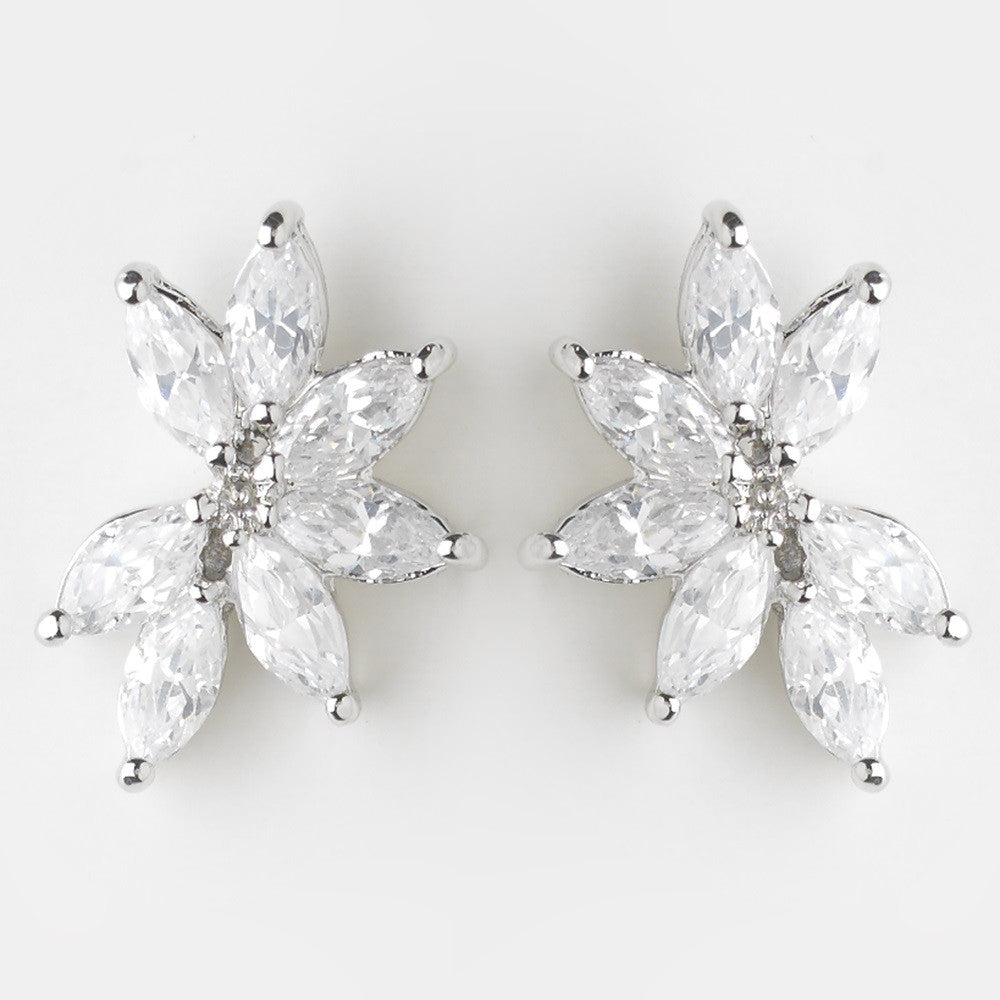 Silver Clear CZ Marquise Crystal Bridal Wedding Earrings 8992