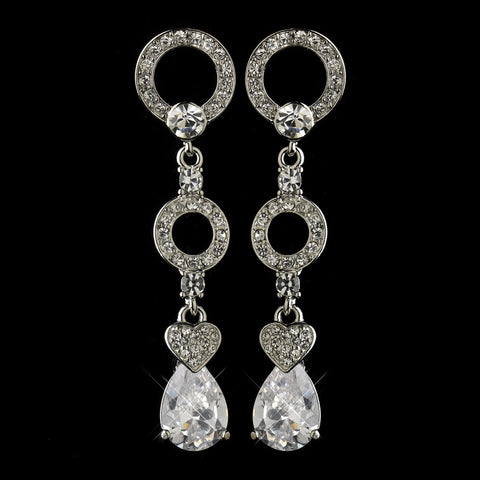 Antique Silver Clear CZ Crystal & Rhinestone Bridal Wedding Earrings 8999
