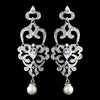 Antique Silver Diamond White Pearl & Clear CZ Crystal Chandelier Bridal Wedding Earrings 9003