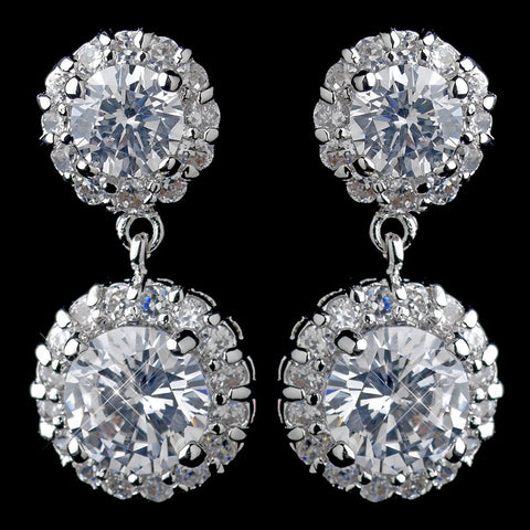 Antique Silver Clear Round CZ Crystal Bridal Wedding Necklace 9024 & Bridal Wedding Earrings 9115 Bridal Wedding Jewelry Set