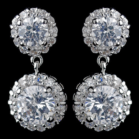 Antique Rhodium Silver CZ Crystal Drop Bridal Wedding Earrings 9115