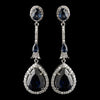 Antique Silver Rhodium Sapphire CZ Crystal Drop Bridal Wedding Earrings 9123