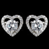 Rhodium Clear CZ Crystal Heart Stud Bridal Wedding Earrings 9205