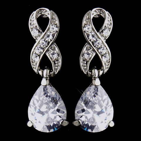 Silver Clear Love Knot CZ & Austrian Crystal Drop Bridal Wedding Earrings 9243