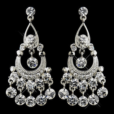 Antique Silver Clear Rhinestone Bridal Wedding Chandelier Bridal Wedding Earrings 9244