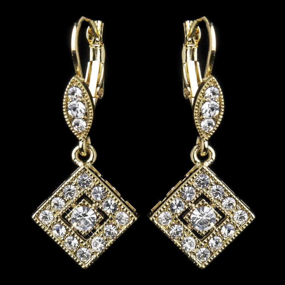 Gold Clear Austrian Crystal Drop Bridal Wedding Earrings 9245