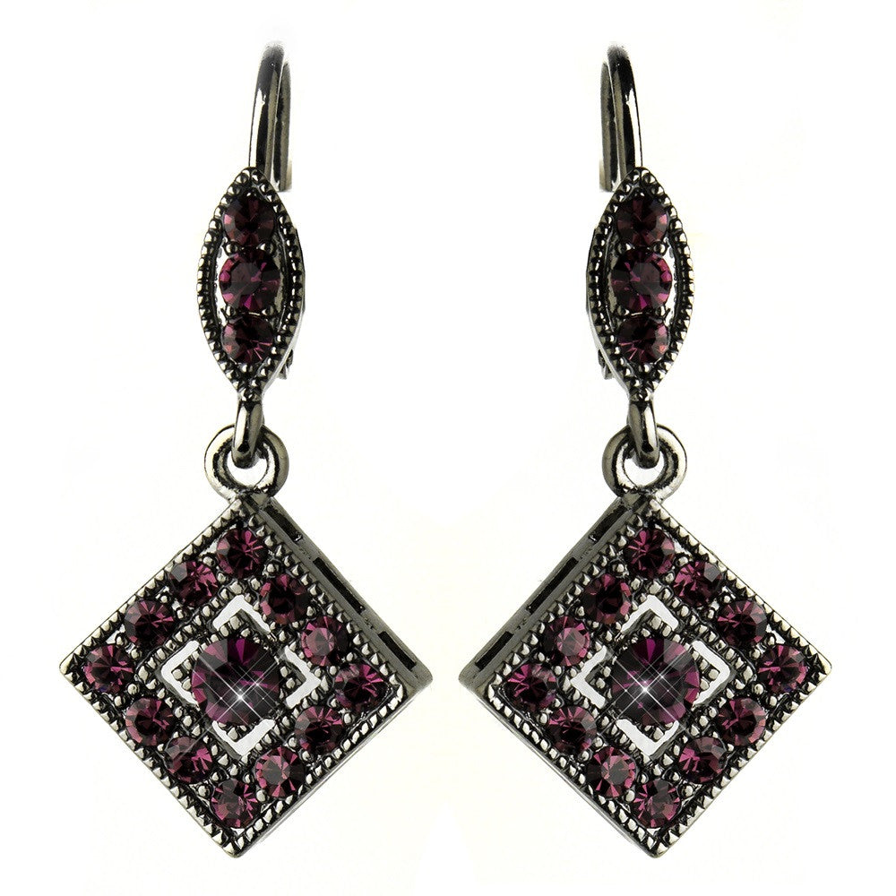 Hematite Amethyst Austrian Crystal Drop Bridal Wedding Earrings 9245