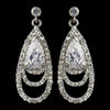 Antique Silver Clear CZ Crystal & Rhinestone Drop Bridal Wedding Earrings 9247