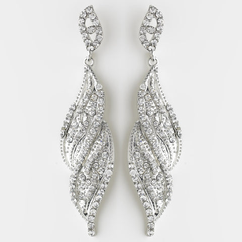 Silver Clear Crystal Rhinestone Dangle Bridal Wedding Earrings 9252