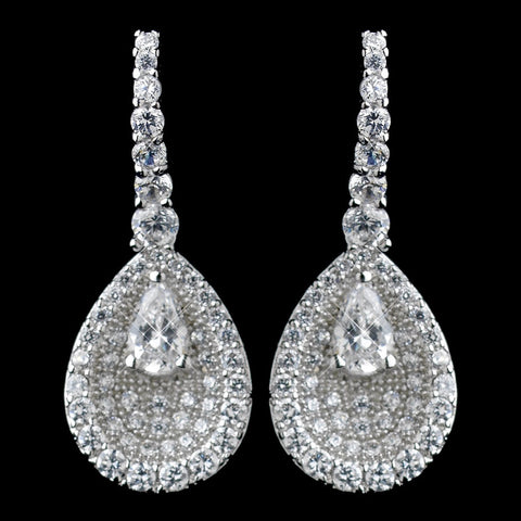 Solid 925 Sterling Silver Clear CZ Crystal Teardrop Center Bridal Wedding Earrings 9261