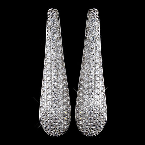 Solid 925 Sterling Silver Clear Rhinestone Long Pave Bridal Wedding Earrings 9264