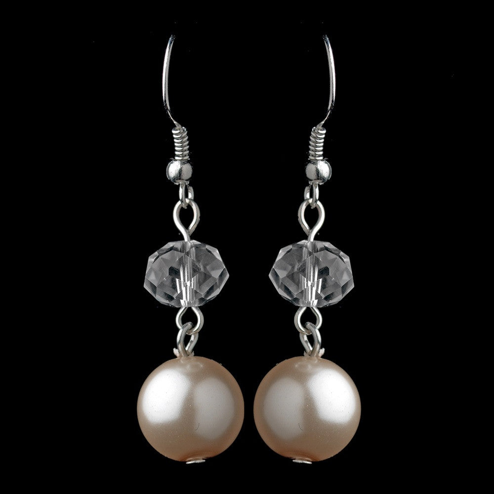 Silver Ivory Pearl & Crystal Ball Drop Hook Bridal Wedding Earrings 9265