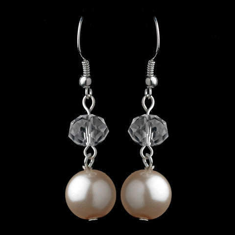 Silver Ivory Pearl & Crystal Ball Drop Hook Bridal Wedding Earrings 9265