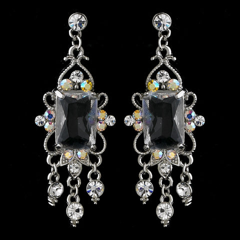 Vintage Silver & AB Crystal Drop Bridal Wedding Earrings E 936