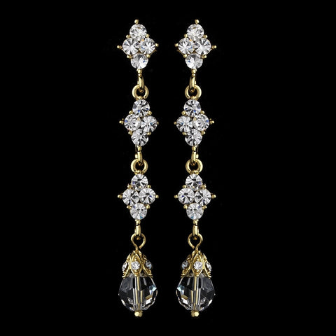 Elegant Gold & Clear Crystal Drop Bridal Wedding Earrings E 937
