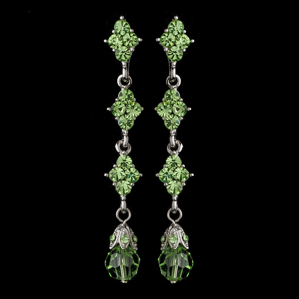 Elegant Silver & Green Crystal Drop Bridal Wedding Earrings E 937