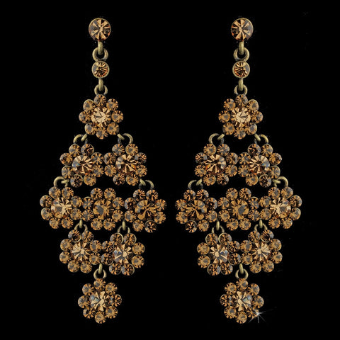 Glamorous Gold & Brown Chandelier Bridal Wedding Earrings E 939
