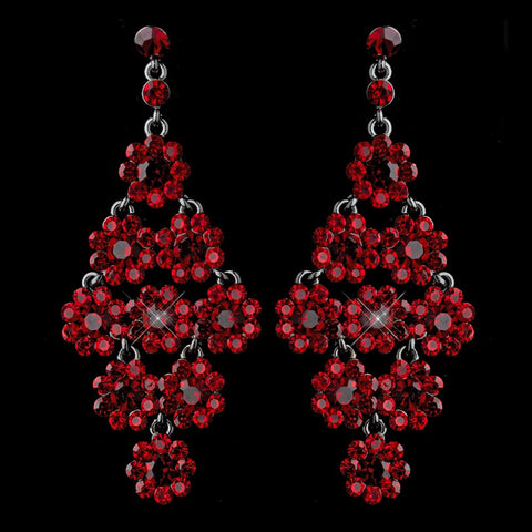 Hematite Red Dangle Flower Bridal Wedding Earrings 939